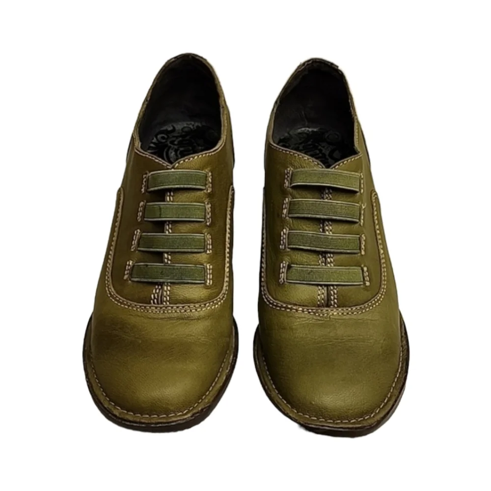GROUNDHOG PORTUGAL Olive Leather Wedge Booties 7 37 Artsy Oxford Boots Slip On